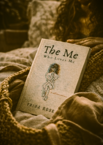 Book titled 'The Me Who Loves Me' by Frida Rose on a textured surface