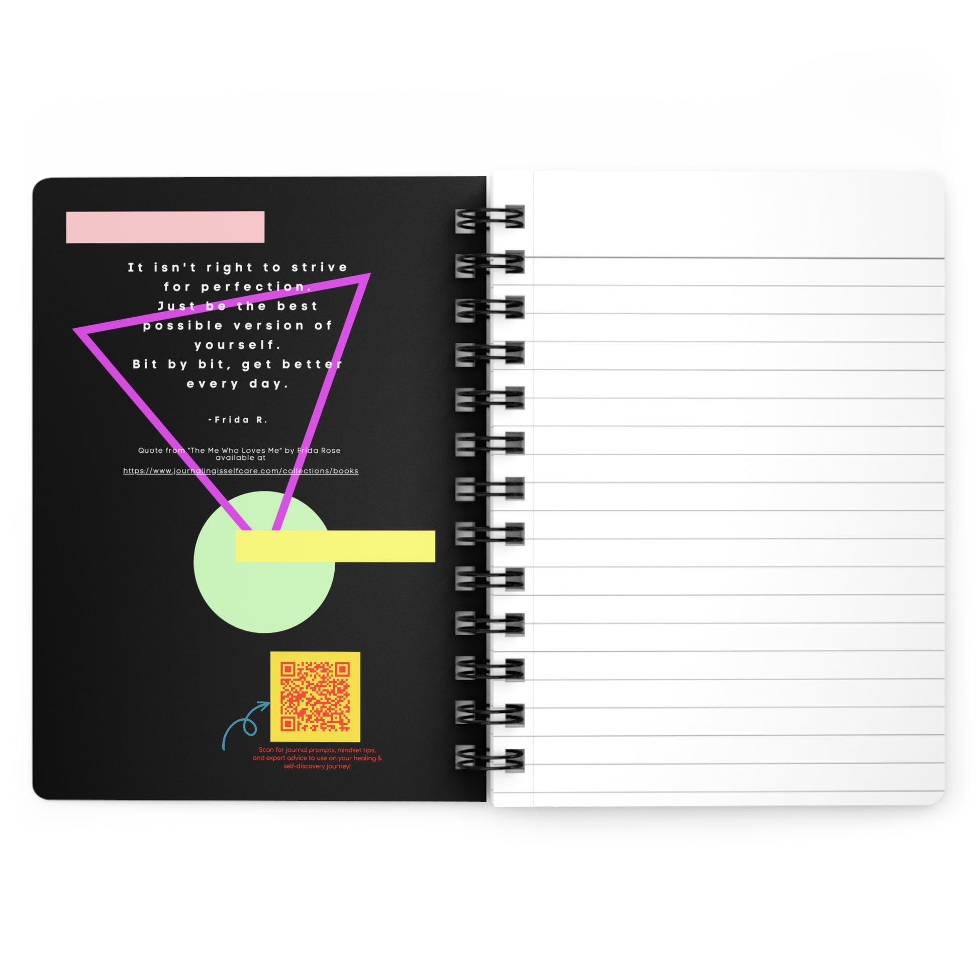 A "Manifesting My Blessings" Daily Affirmation Journal adorned with a triangle image and a qr code for the law of attraction.