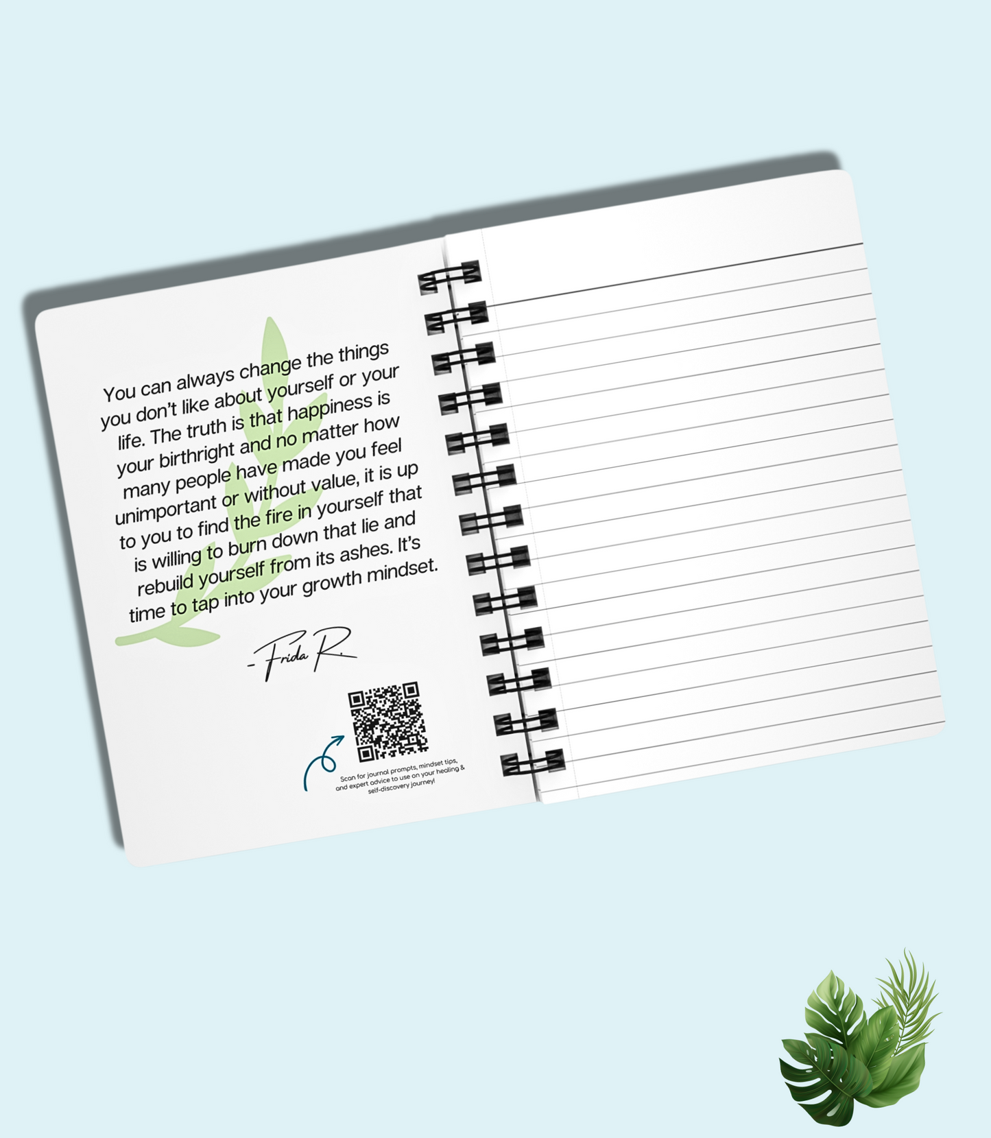 A "Growth Mindset" Inspirational Journal for Success and Self Improvement with a quote on it.