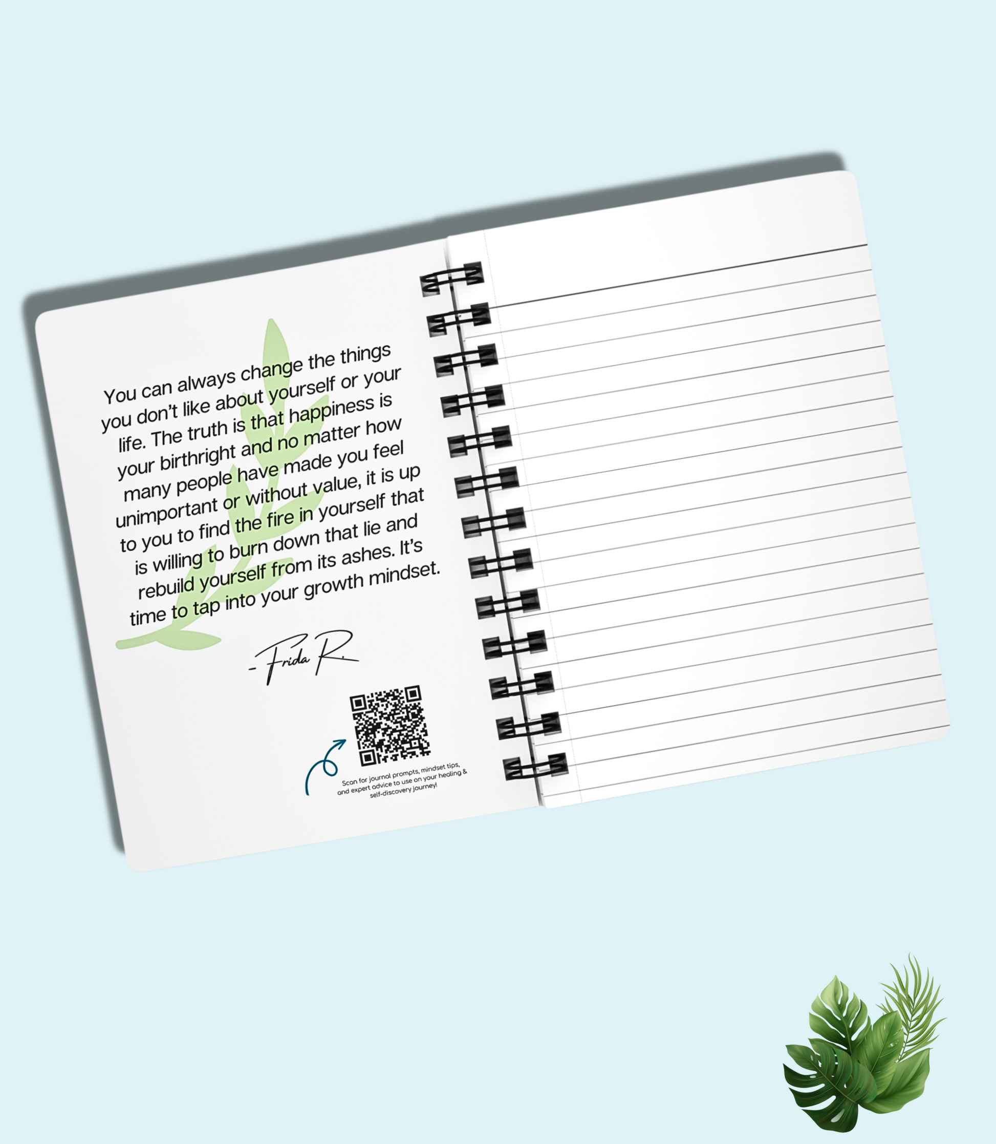 A "Growth Mindset" Inspirational Journal for Success and Self Improvement with a quote on it.