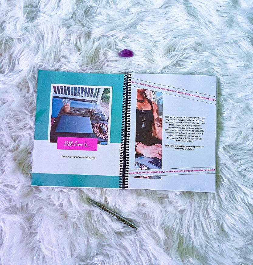 Open book on a fluffy white surface with text and images inside