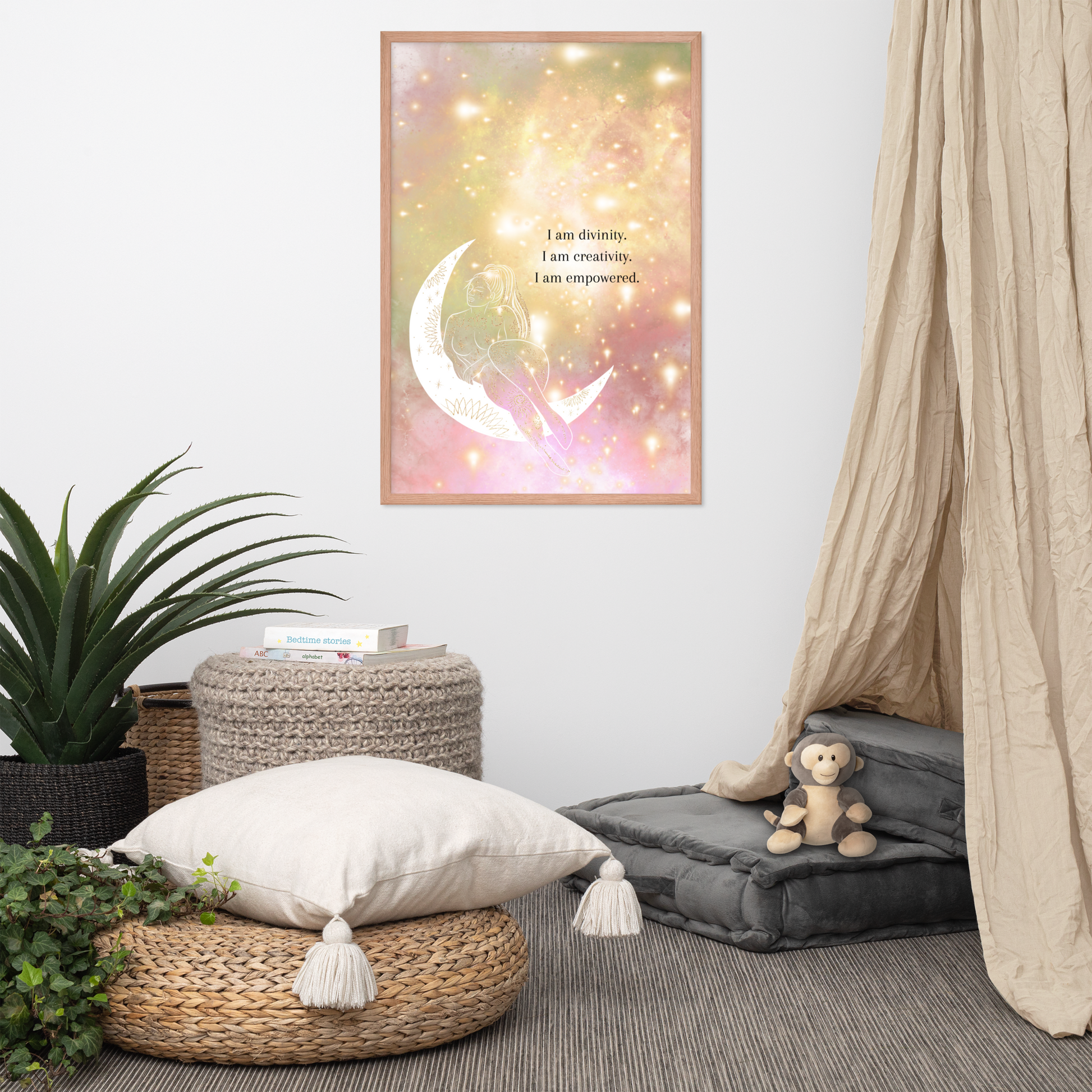 A room with a teddy bear and a Confidence Manifestation Affirmation Printable Wall Art exuding confidence.