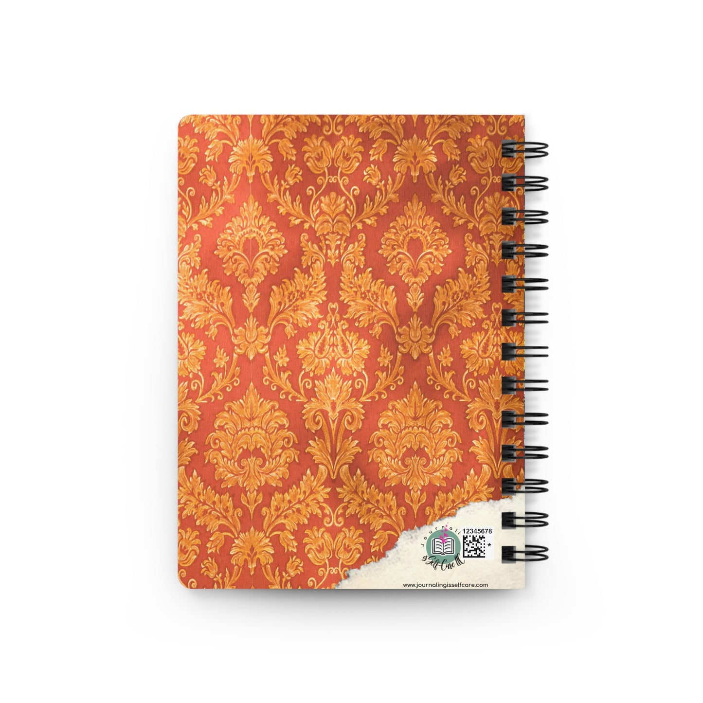 A Trust Your Magic "Spellbook" with an orange and gold damask pattern.