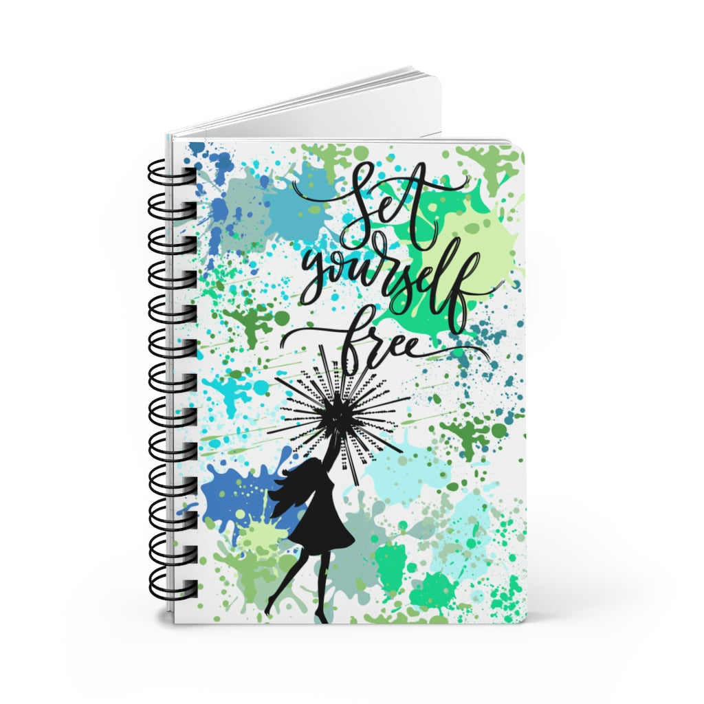 A "Set Yourself Free" Paint Splatter Journal for self-love and manifestation.